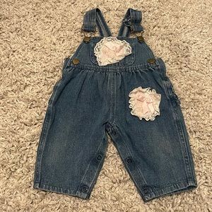 Vintage Hopscotch Denim Ruffle Butt Overalls, Size 6-9 Months